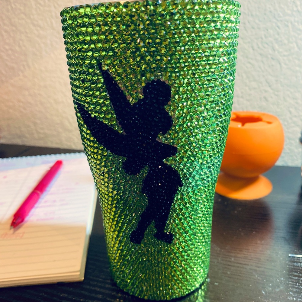 Tinker bell inspired handmade rhinestone cup